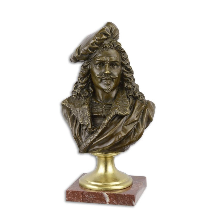 Bronzen beeld van Rembrandt, de schilder die de Nachtwacht schilderde